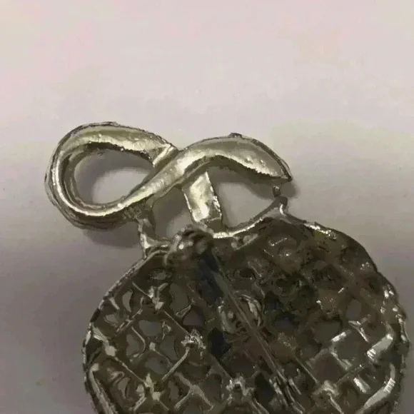 Gold Tone Green Rhinestone Apple Brooch - Picture 4 of 5